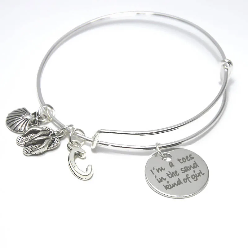 

I'm a Toes in the Sand Kind of Girl Beach Charm Bracelet Jewelry Flip Flops Tiny Sea Shell