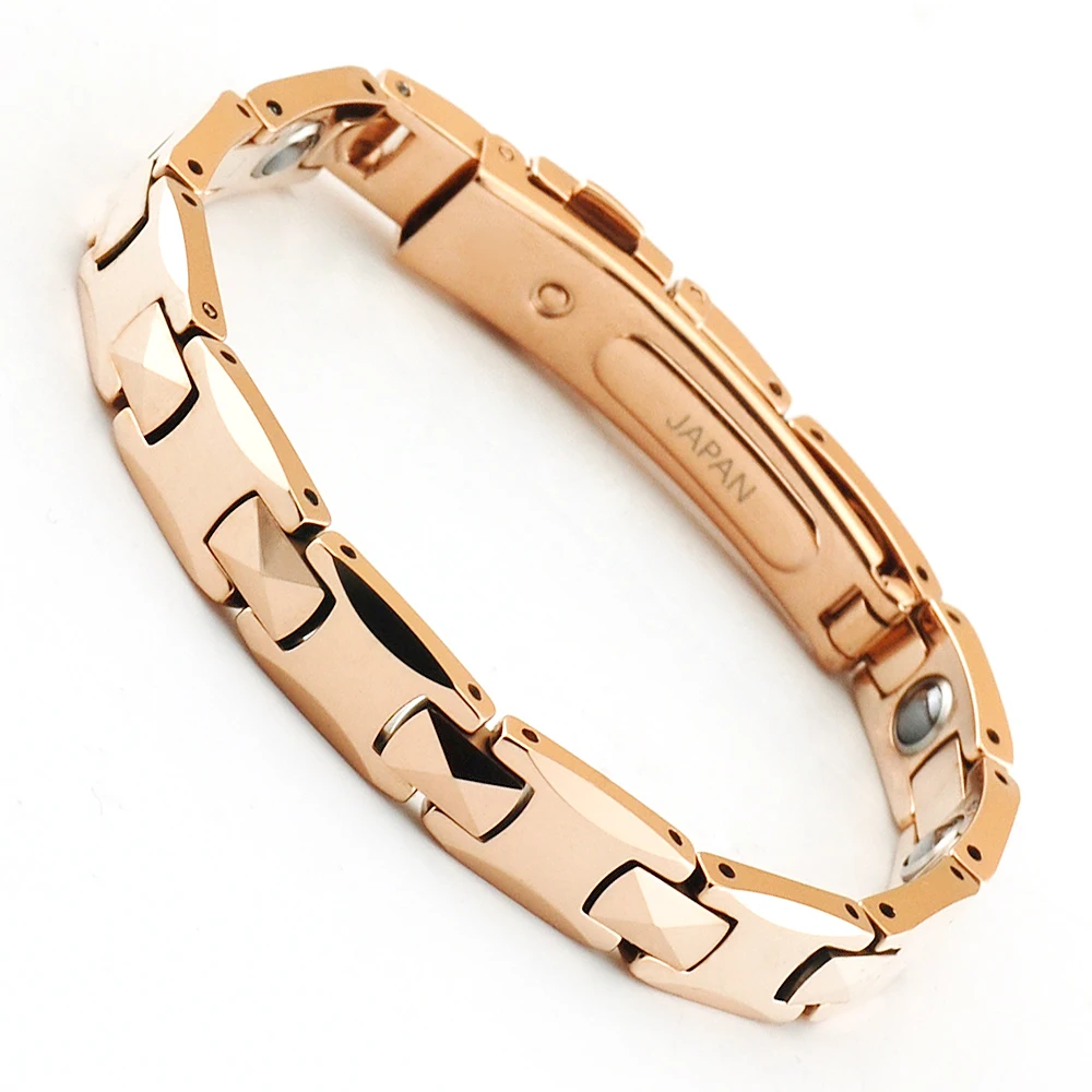 

Wollet Fashion Adjustable Men Germanium Bio Magnetic Gold Plated Tungsten Bracelet, Rose gold