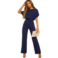 

Women Jumpsuit Summer Short Sleeves Elegant Playsuit Wide Leg Lday Jumpsuit