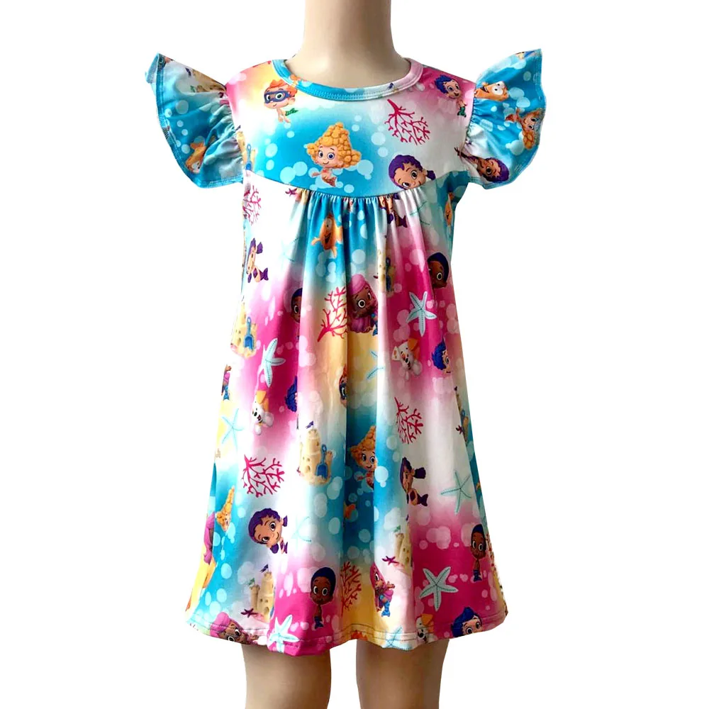 

Giggle moon frock design princess print children flutter sleeve ruffle girl pearl dress, As the picutres show