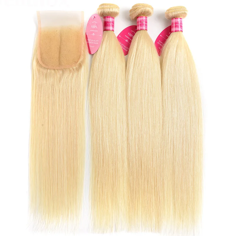 

Free Sample 613 Virgin Brazilian Human Hair Weave Blonde 3 Bundles With Swiss Lace Closure