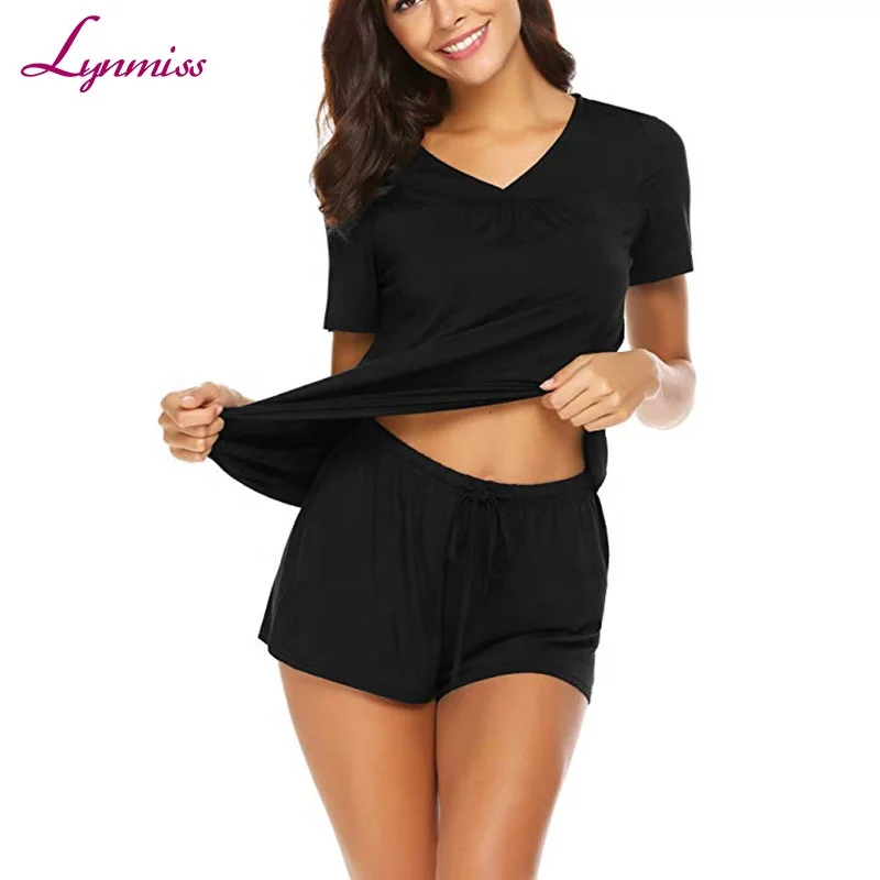 

Lynmiss wholesale Women's Shorts Pajama Set S-XXL Short Sleeve Nightwear Pjs Sleepwear, Blue;black;red;pink;grey