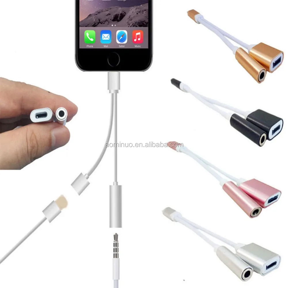 cable For iPhone 7 8Plus X  2in1 Earphone Charging Port USB Charger Cable to 3.5mm Jack Audio Aux Port Headphone Cord Adapter