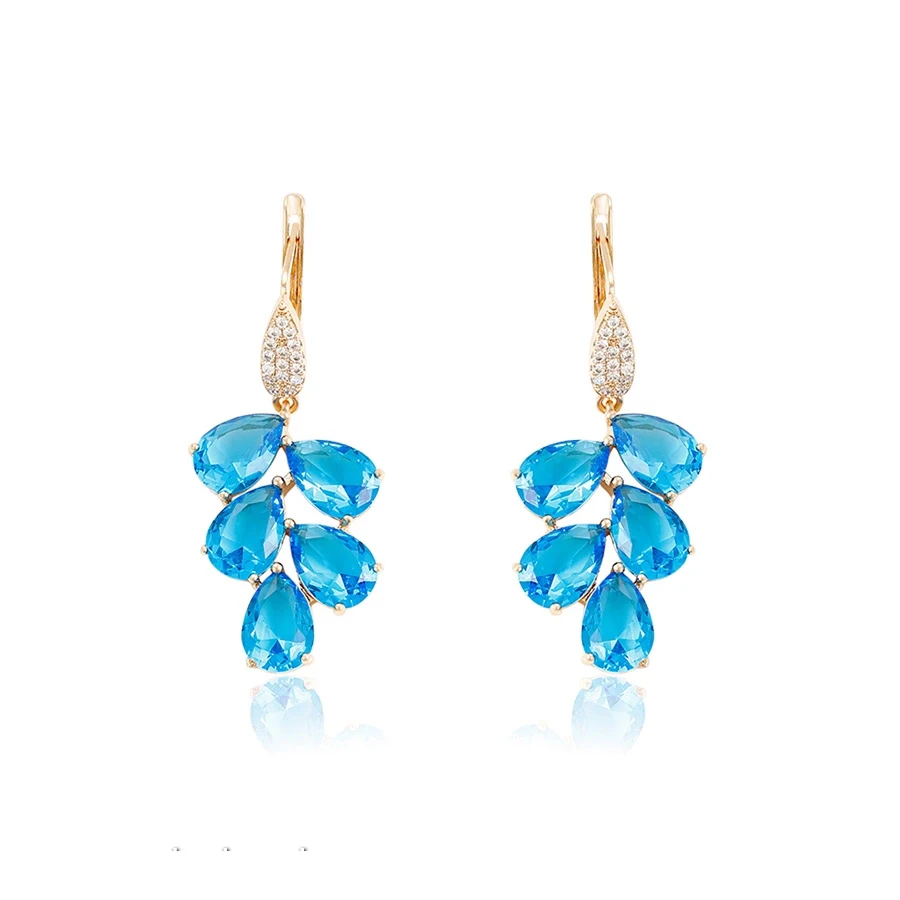 

94596 Fashion wholesale gold plated jewelry gemstone vintage shape women drop earrings