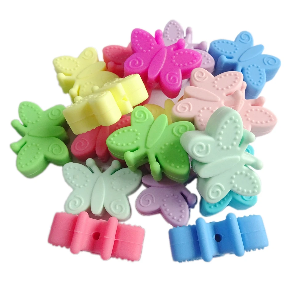 

BPA Free Food Grade silicone butterfly beads silicone baby teething beads, 17 colors or custom