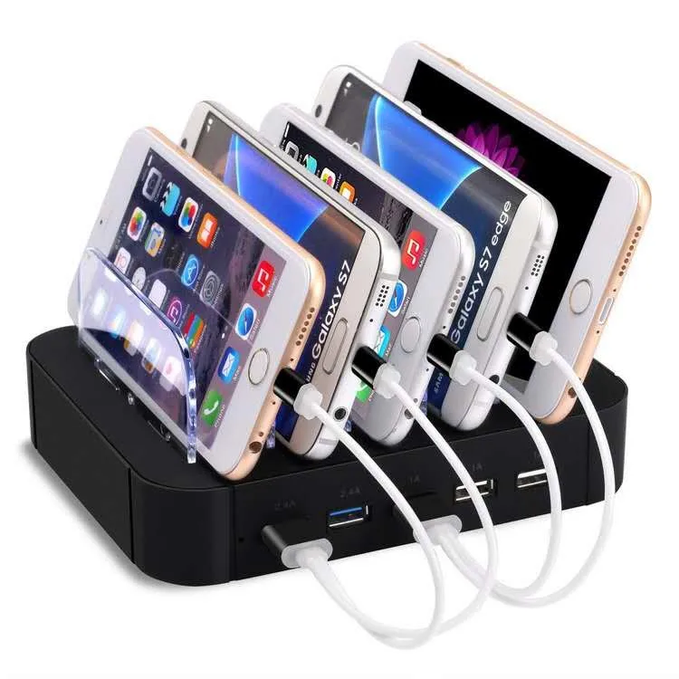

5 port smart phone usb charging station dock, Black