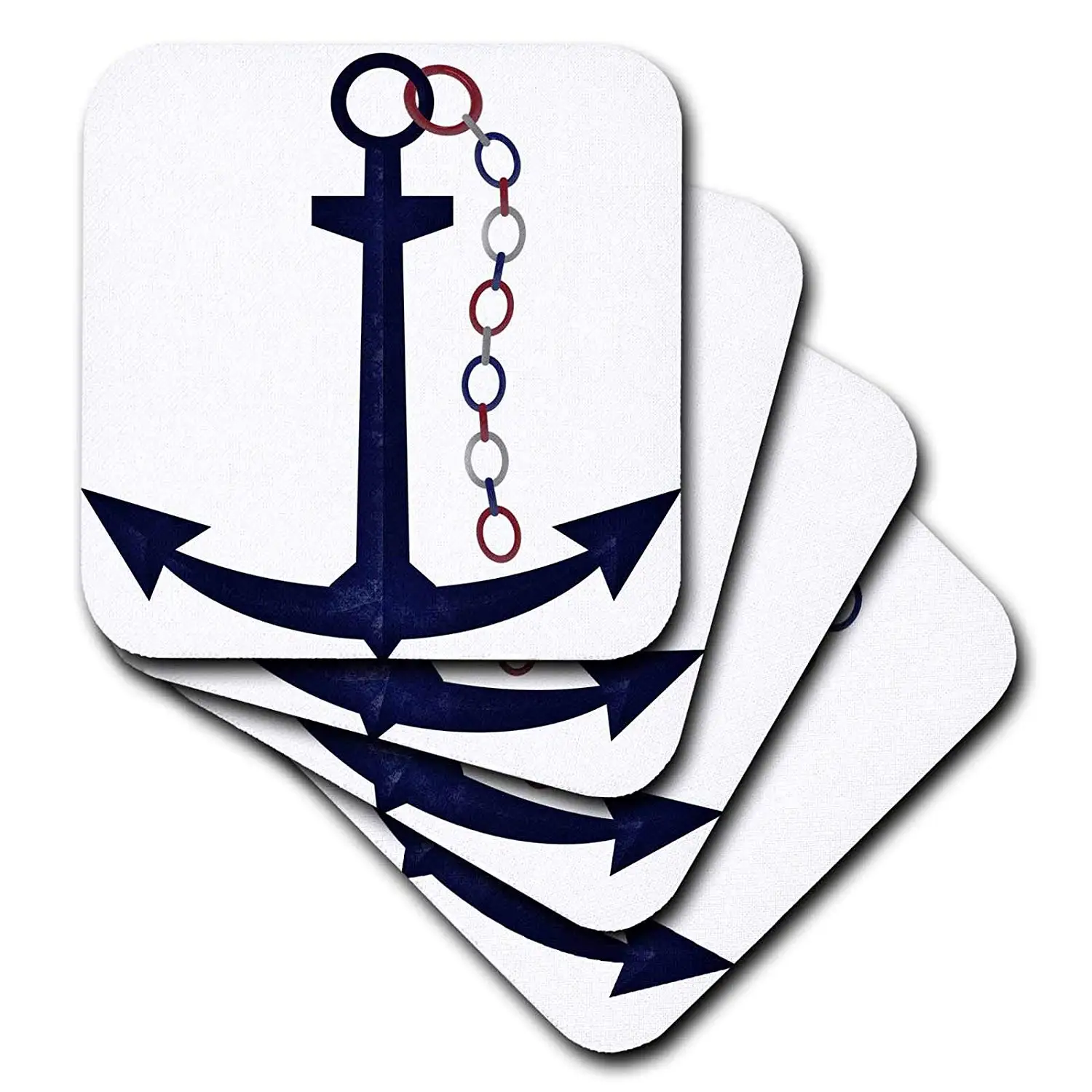 3dRose Cute Blue Sail Boat Anchor with Red, White, Blue Chain - Soft Coasters, Set of 8 (CST_222621_2)
