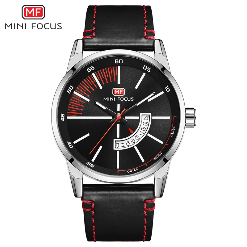 

MINI FOCUS MF0132G Men's Quartz Wristwatches Leather Male Top Brand Luxury Wrist Watch with Calendar Relogio Masculino, 4 colors