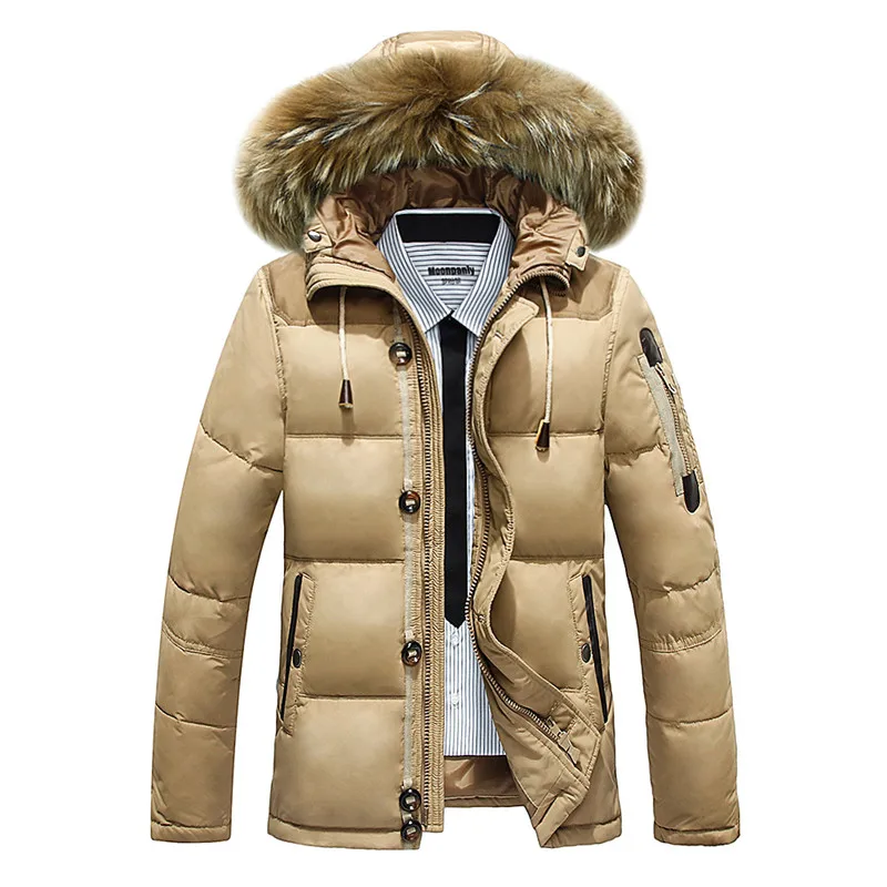 
Man Running Grey White Canada Japanese Duck Goose Down Jacket Coat Parka Clothes Men With Detachable Fur Hood 
