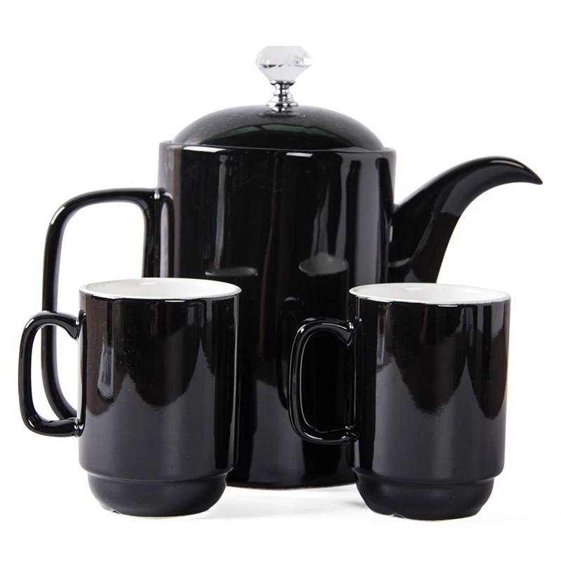 

Decoration Porcelain Tea Black Coffee Cup Mug Set With Teapot 2 Cups Tea Set