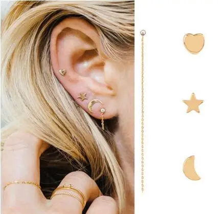

Punk Multi - element Earrings Star Moon Heart Set Earrings