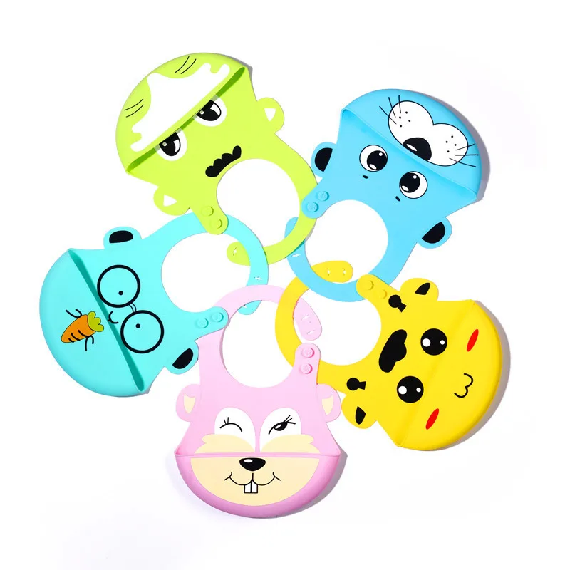 

Flexible Food-grade Adjustable Baby Drool Bibs Waterproof Baby Bibs Silicone, Light/dark blue,green,pink,yellow