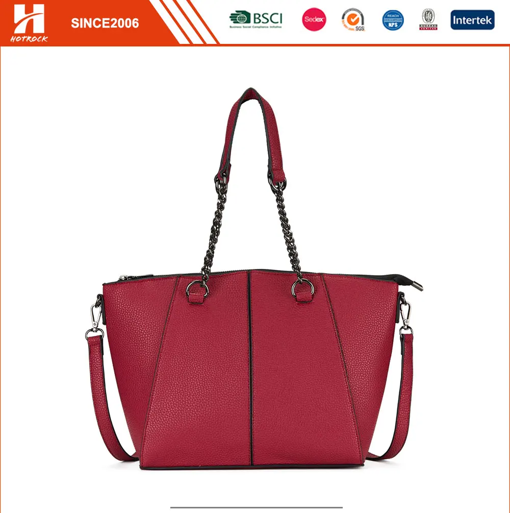 Women's Rose Madder CharmPu Leather Structured Chain Tote Bags 1.jpg