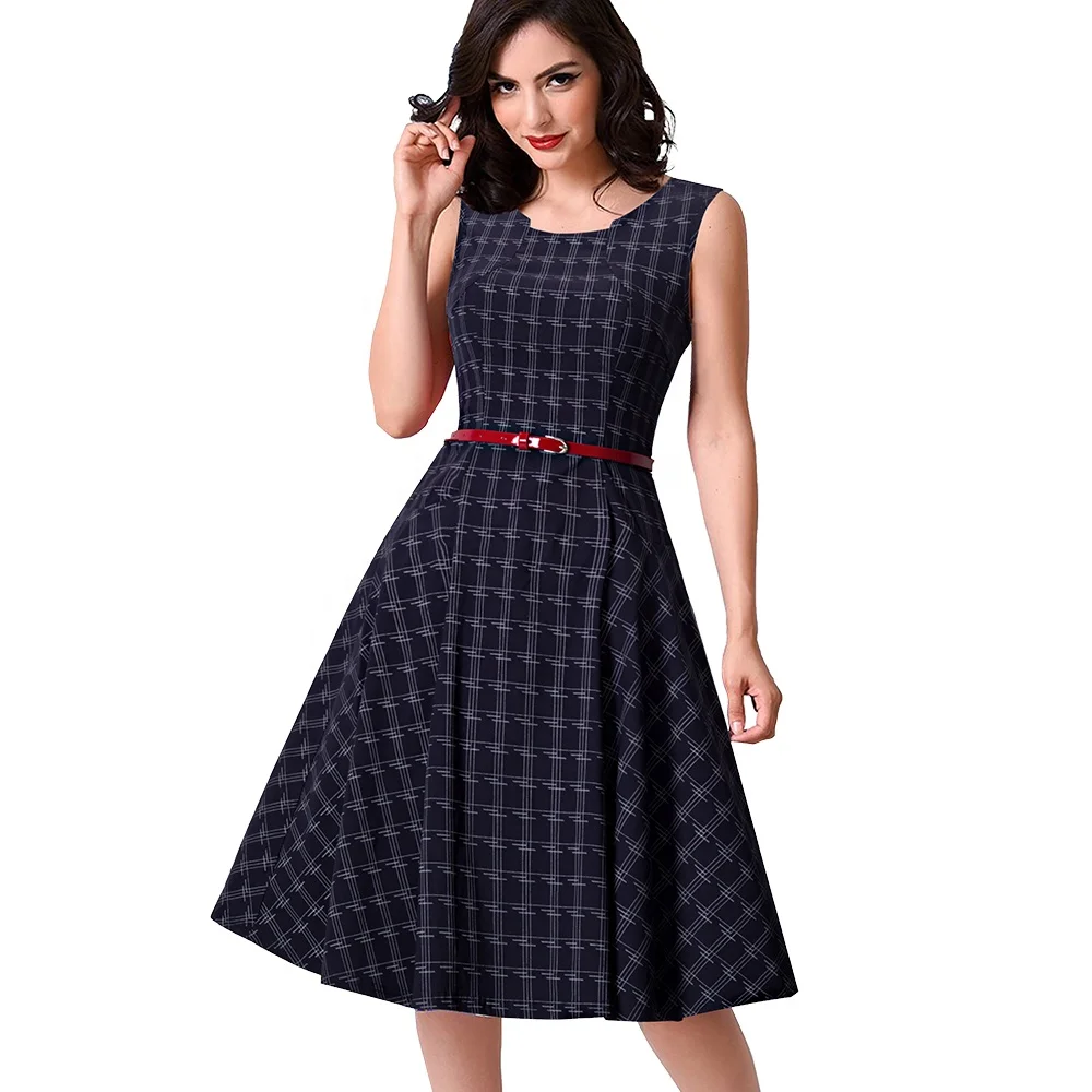 

Retro 1950s Women Summer Vintage Sleeveless Plaid Wiggle Party Prom Dress, Customized