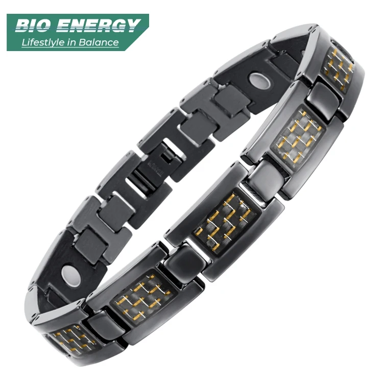 

China Jewelry Factory Germanium Titanium Carbon Fiber Bracelets for Men, Silver and gold;two tone