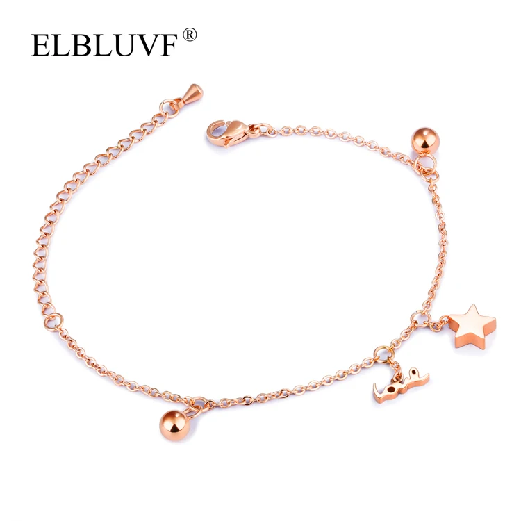 

ELBLUVF Stainless Steel Hot Sale Love Pendant Lucky Star Bracelet Jewelry For Women, Stainless steel , rose gold