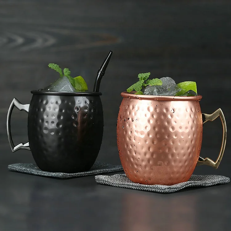 

Shiny stainless steel hammered Russian standard solid copper mugs wholesale moscow mule mugs, Black , copper