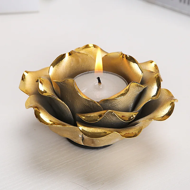 Lotus Shaped Black Glazed Ceramic Votive Candle Holder 