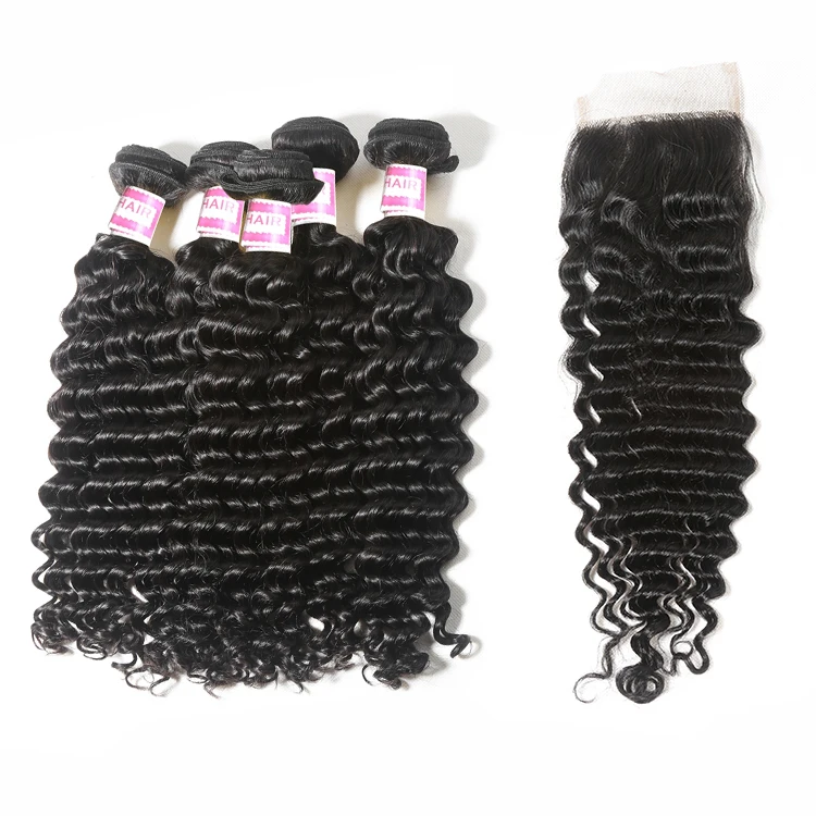 

JP Deep Wave Bundles With Closure Brazilian Human Hair Weave 3 Bundles With Closure Remy Hair Extension HOT SELL, Natural black