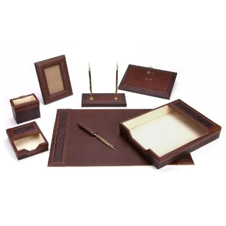 7 Pcs Pu Leather Office Desk Accessories Manufacture Odm Luxury Custom