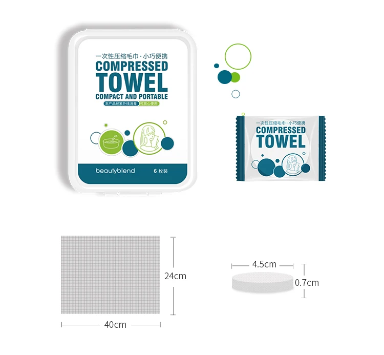 Beautyblend Q-8010 Disposable compressed towel, independent packing compressed tissue towel for trave