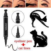 

new long lasting Double-Head organic black liquid eyeliner stamp pencil waterproof eye liner pen + Cat Line Eye Makeup Stencils
