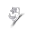Moon and Star open rings hot sale unique design popular 925 Sterling Silver plating jewelry for women 2019