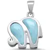 Thai White Gold 925 Sterling Silver Larimar Elephant Pendant