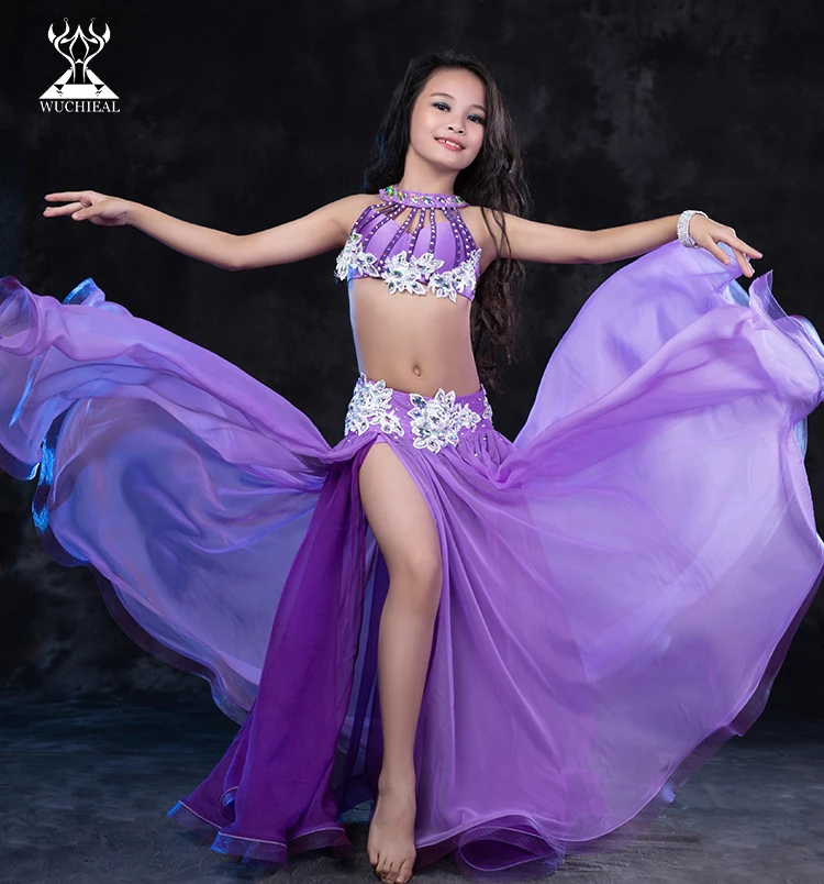 

RT162 Wuchieal Spandex and Imitated Silk Girls Belly Dance Performance Costume, Purple;red and mint green
