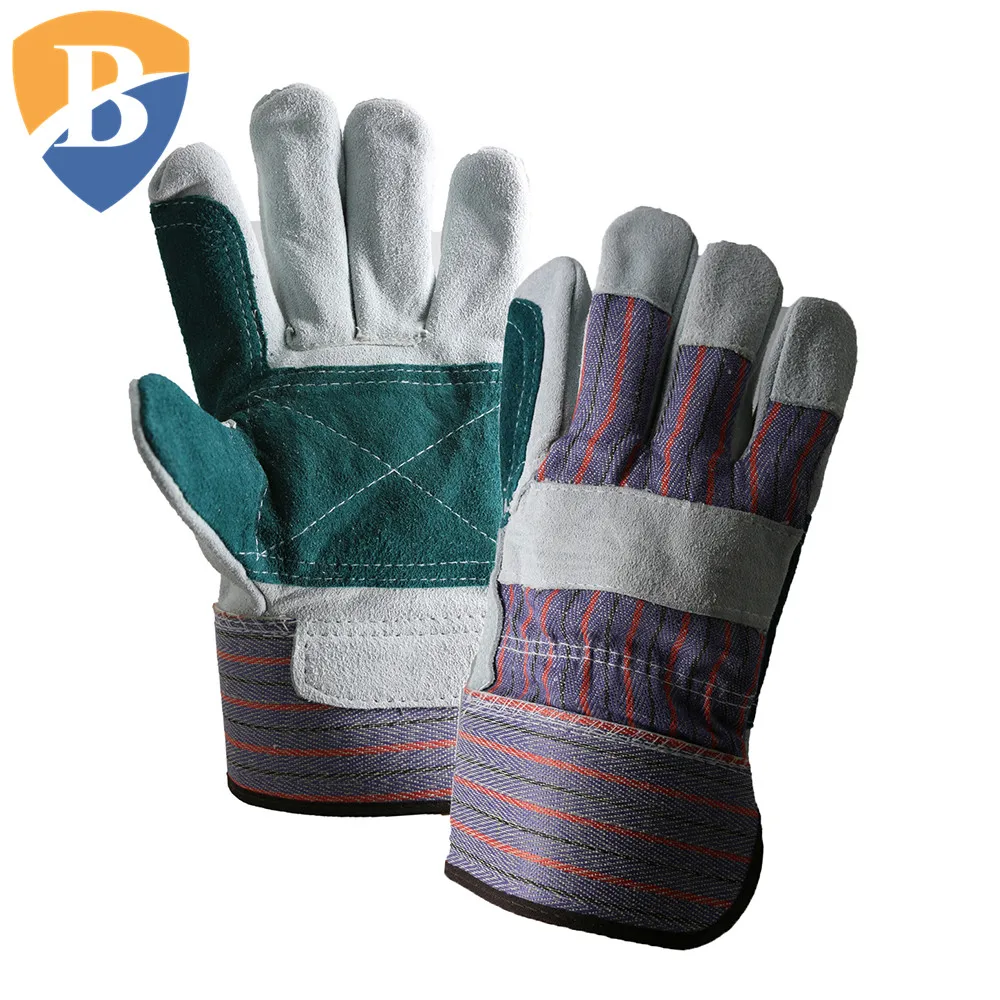 Reinforce Cow Split Leather Plam And Striped Back Rubberized Cuff