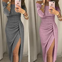 

Amazon hot sales Dropshipping Clothing Fashion Off Shoulder Midi Dress Sexy Women Dresses Sparkling dress