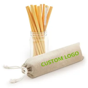 Image of Logo Customized Reusable Bamboo Drinking Straws with Cleaning Brush Biodegradable Straws Eco Friendly