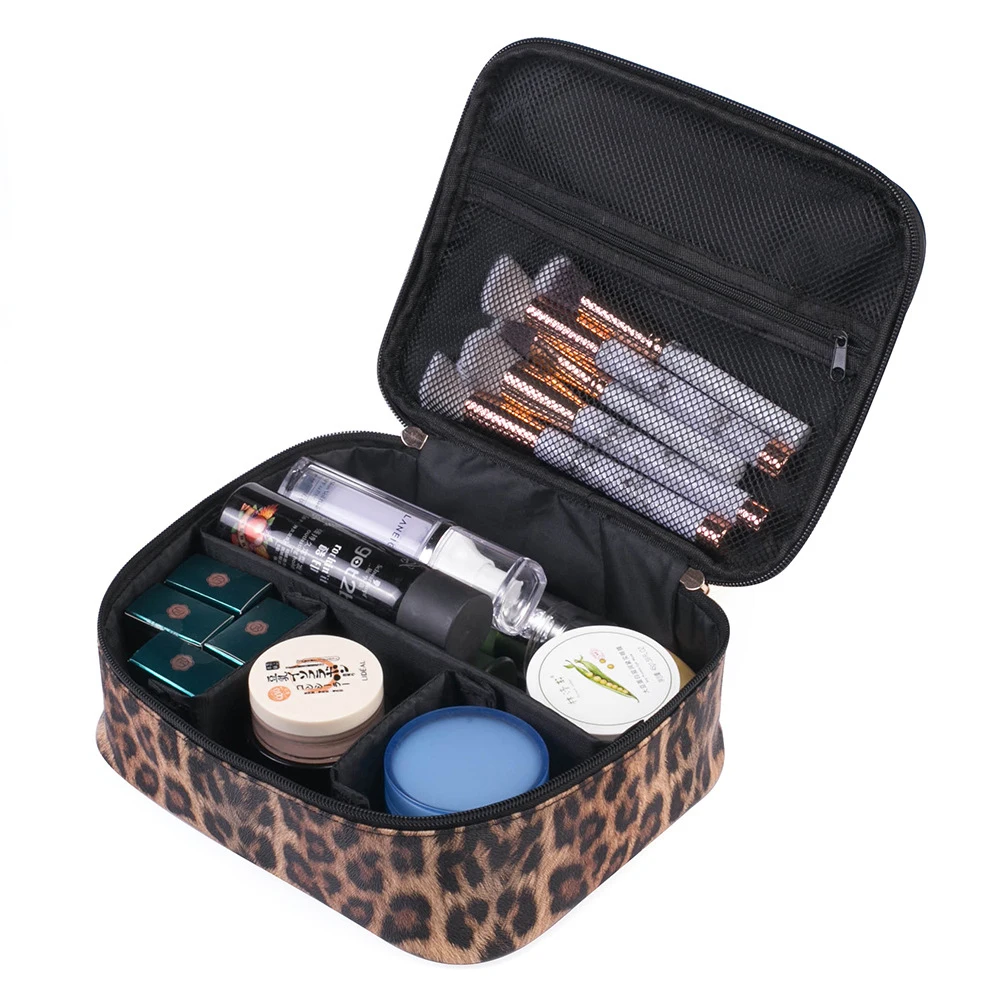 

Lymech large pu leather strip leopard brown storage toiletry makeup cosmetic bag pouch box case, Multi colors