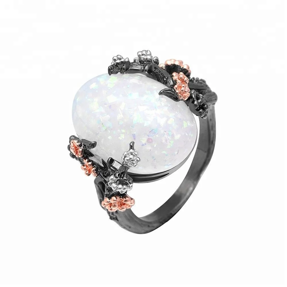 

White Opal Ring Plum Flower Branch Shape Refinement Design women wedding ring, N/a