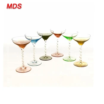 LAV Martini Glasses Set Of 6 - Multi Colored Martini Cocktail Glasses 6 Oz