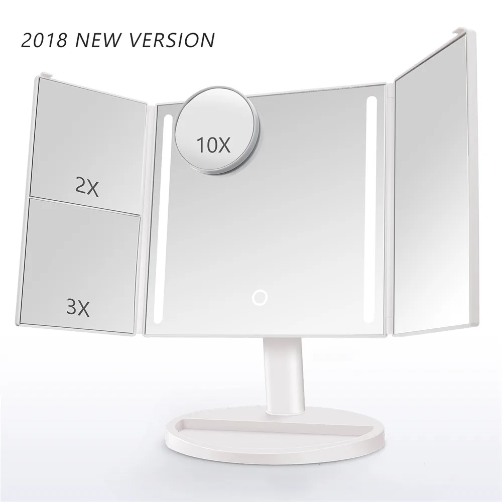 

Belle New Arrival Fold Lighted LED Makeup Vanity Mirror with Stand Battery or USB Powered Magnifying Three Sides Cosmetic Mirror, White