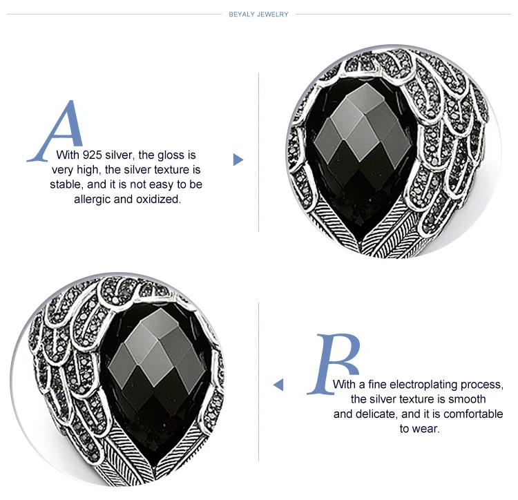 Newest silver wing design black jade heart pendant