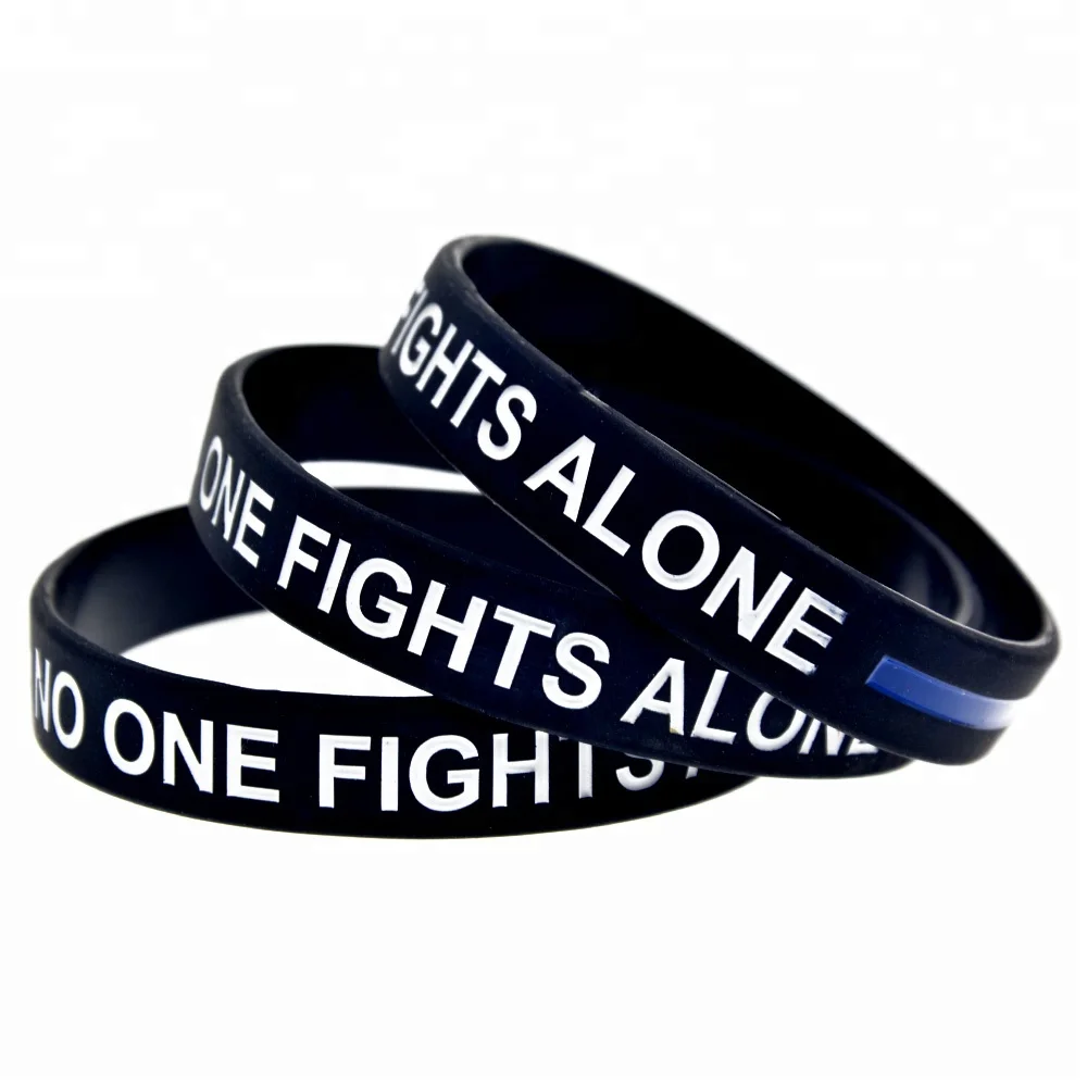 

50pcs No One Fights Alone Cancer Awareness Silicone Wristband Adult Size