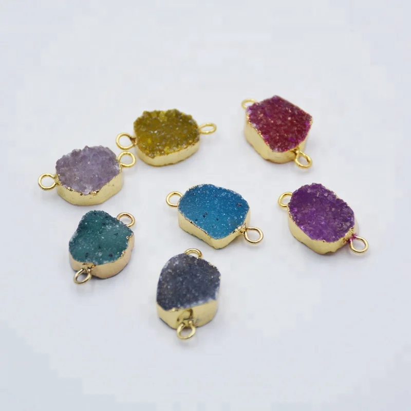 

Wholesale 18k Gold Drusy Quartz Jewelry Pendant Natural Tiny Druzy Stones DIY Bracelet Finding For Jewelry Making, Multi druzy connector
