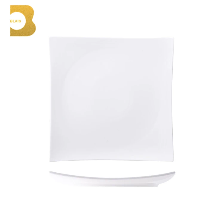 10 Inch High End Restaurant Dining Plate Ceramic Edge Curl Up White Wholesale Square Bone China