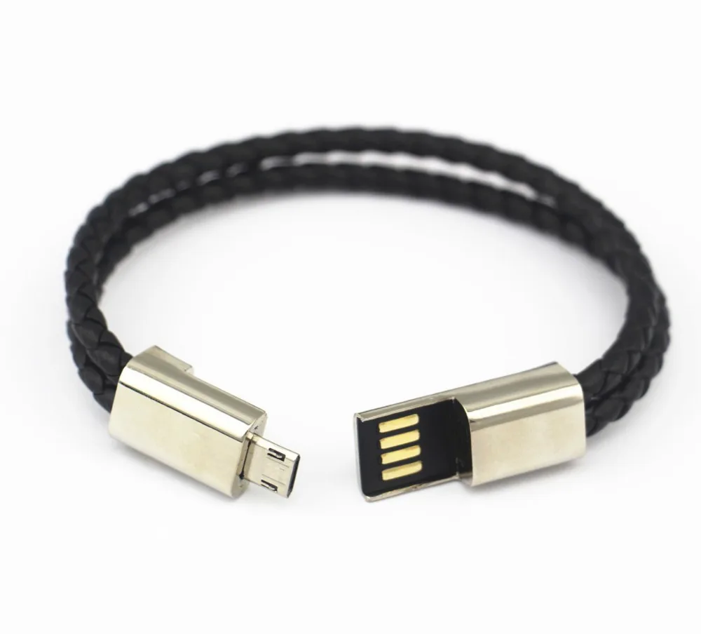 New style For iphone and android double leather charging bracelet usb data cable type c