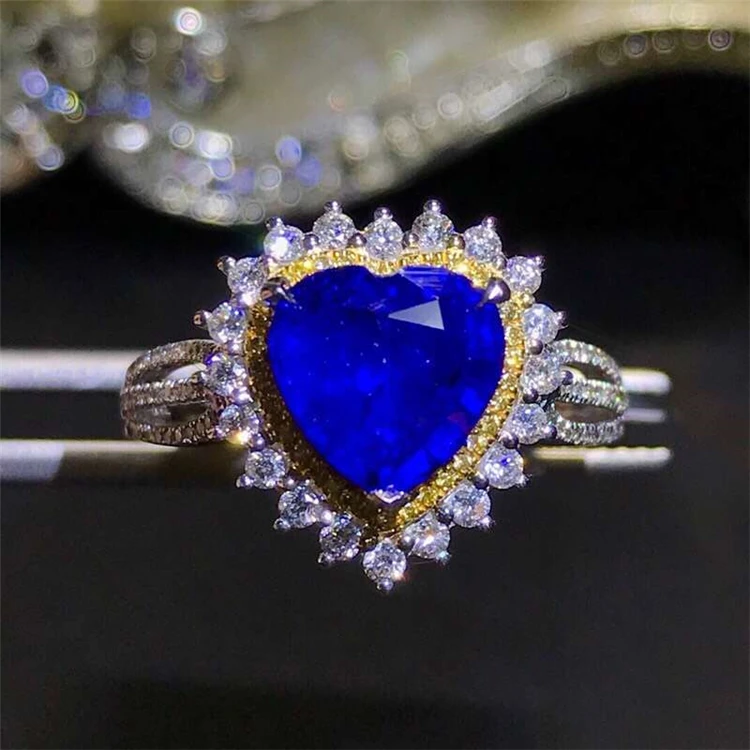 

Sri Lanka unheated royal blue sapphire 18k gold South Africa real diamond natural sapphire ring for women with yellow diamond