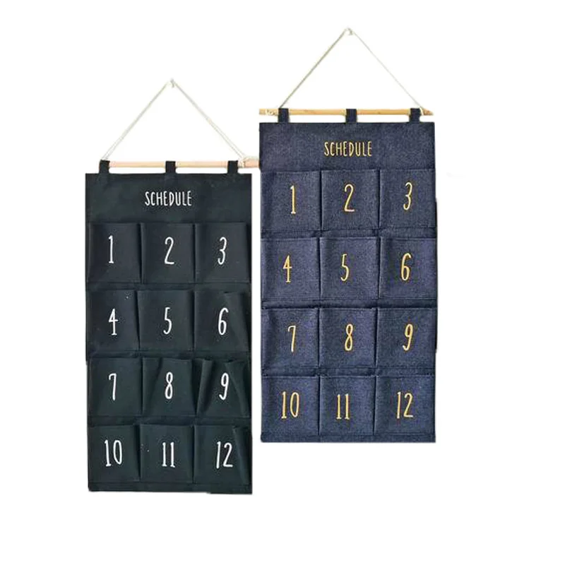 

Linen Fabric Wall Door Hanging Organizer Bag, Blue black grey yellow