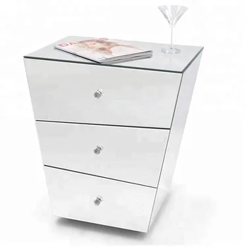 Zuri Furniture Vailan 3 Drawer Mirrored Modern Nightstand View