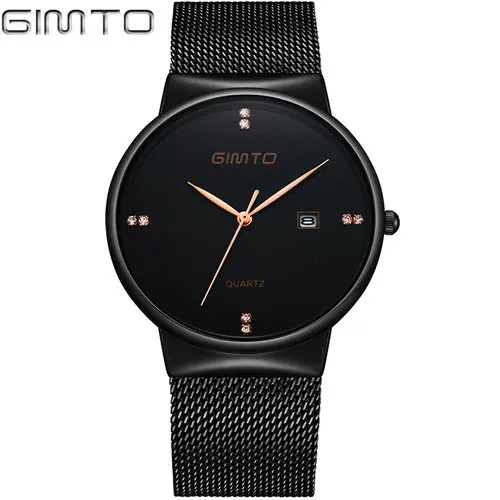 

GIMTO GM218 Simple Design Men Luxury Ultra Thin Steel Quartz Watch Business Date Sport Clock Lady Wristwatch Relogio Montre, 4 color for you choose