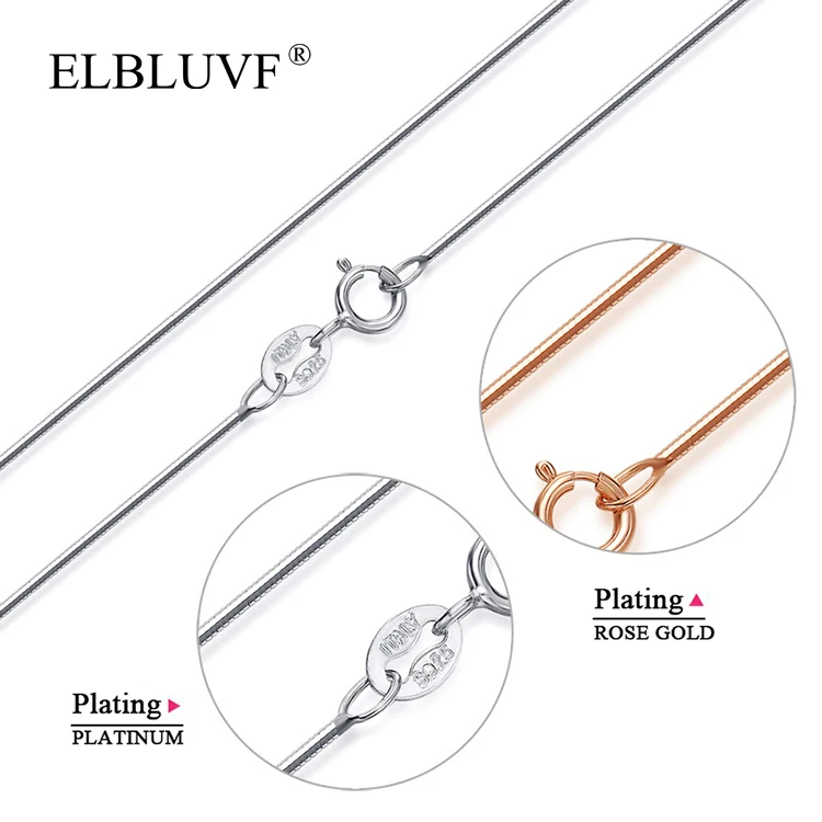

ELBLUVF 925 Sterling Silver Simple Thin Snake Bone Necklace Chain Jewelry 1mm, Silver / rose gold