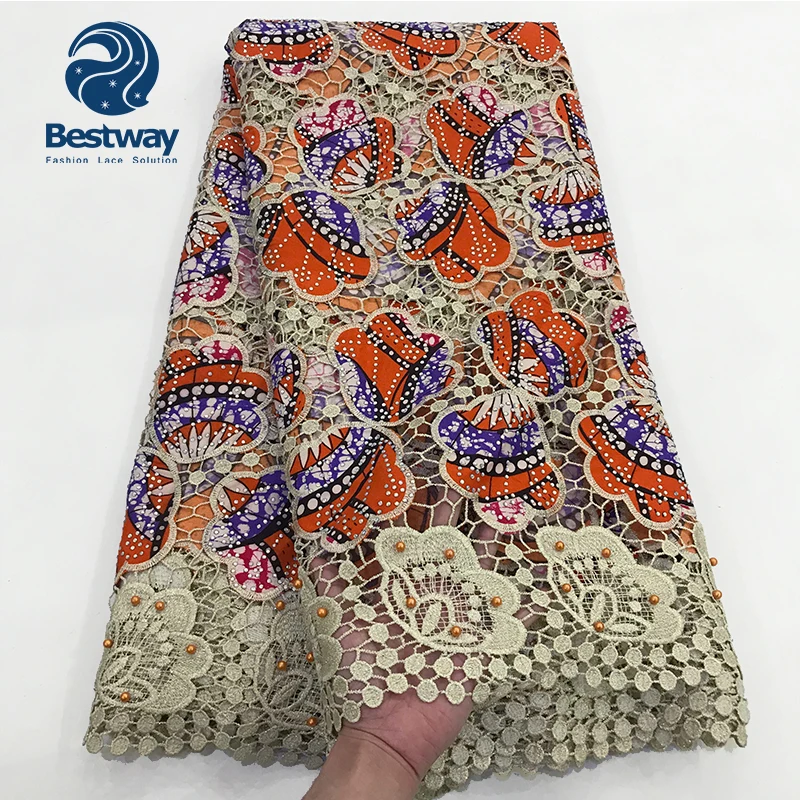 Bestway water soluble guipure cord lace with beads and stones women fashionable dress cord lace fabric