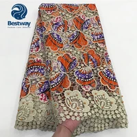 

Bestway water soluble guipure cord lace with beads and stones women fashionable dress cord lace fabric