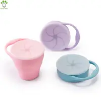 

No Spill Foldable Bowl Spill Proof Collapsible Toddler Kids Snack Cup Silicone Baby Snack Bowl Catcher with Cover