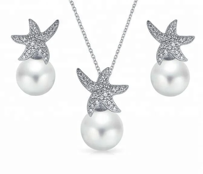 

Customized Sterling Silver starfish pearl jewelry set for women